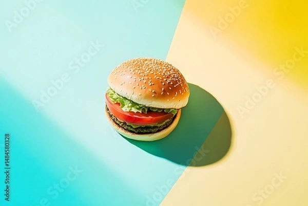Fototapeta Burger on split vibrant color background