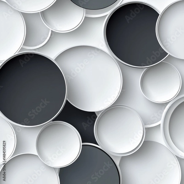 Fototapeta A dynamic interplay of gray white circles in an elegant dance of shadow on transparent background