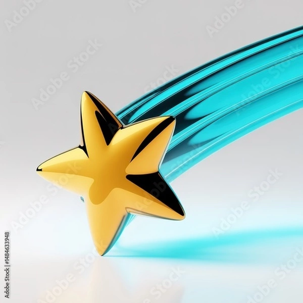 Fototapeta Golden star with a trailing blue streak representing a comet
