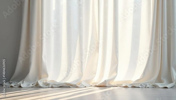 Fototapeta Flowing sheer white curtains, soft light effect , light, window