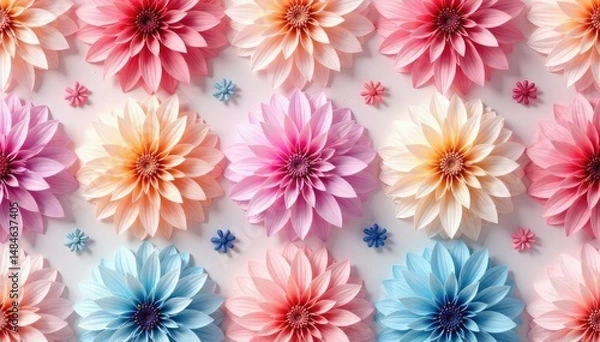 Fototapeta Geometric dahlia motif, repeating design, soft pastel shades, elegant, light, petals