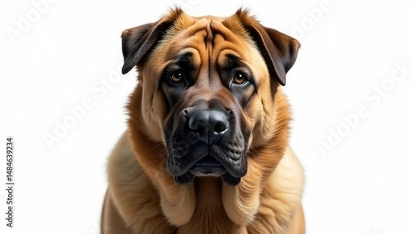 Fototapeta Imposing Mastiff, alert expression, pure white backdrop, breed, background