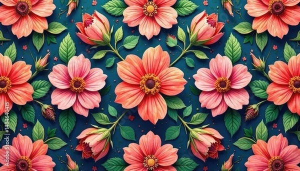 Fototapeta Intricate floral design, repeating seamlessly , repeat, floral pattern, repeating pattern