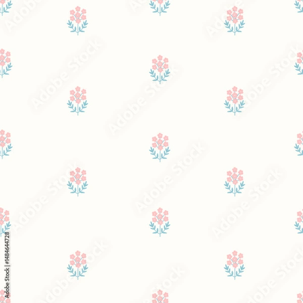 Obraz Seamless cute pattern with creative decorative flowers in scandinavian style. Vector floral pattern