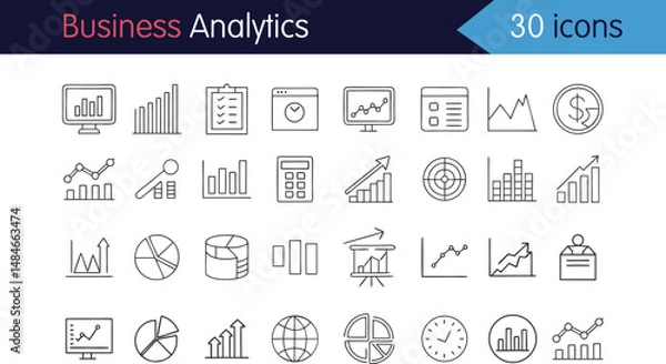 Fototapeta Business Analytics Vector Line Icons Set - Data and Finance, Business Analytics Icons, Finance Graph Icons, Statistic Icons Set, Data Chart Icons, Chart and Graph Icon Set, vector icons, 