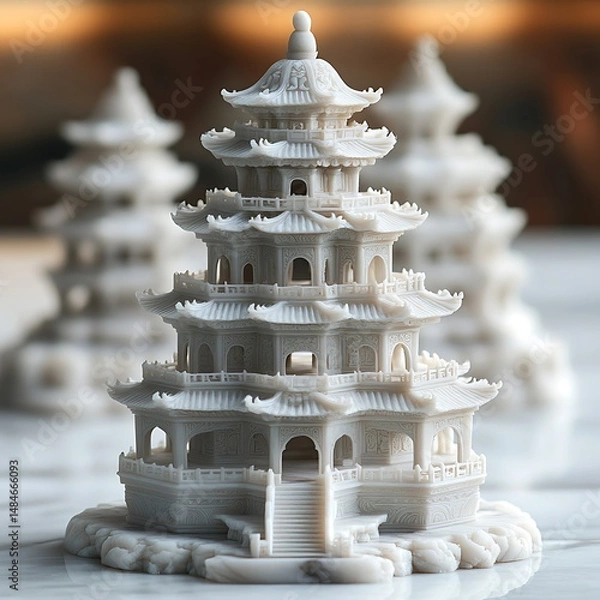 Fototapeta Intricate stone pagoda temple replica high resolution picture
