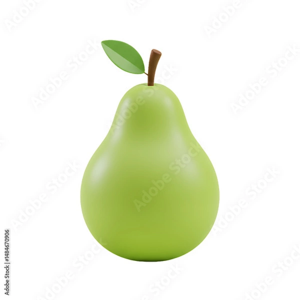 Fototapeta A Vibrant 3D Render of a Single Green Pear with Leaf, Isolated on Black Background, Perfect for Fruit, Food, or Health-Related Designs