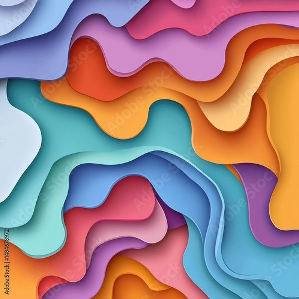 Fototapeta A vibrant landscape of colorful abstract paper cut waves evoking a sense on transparent background