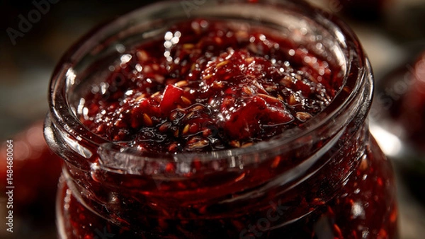 Obraz Strawberry Jam Close-Up in Glass Jar