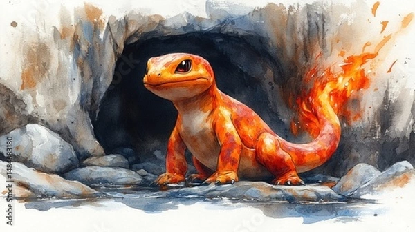 Fototapeta Fiery lizard in a cave