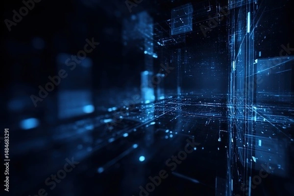 Fototapeta Abstract dark blue futuristic digital grid  background. High quality
