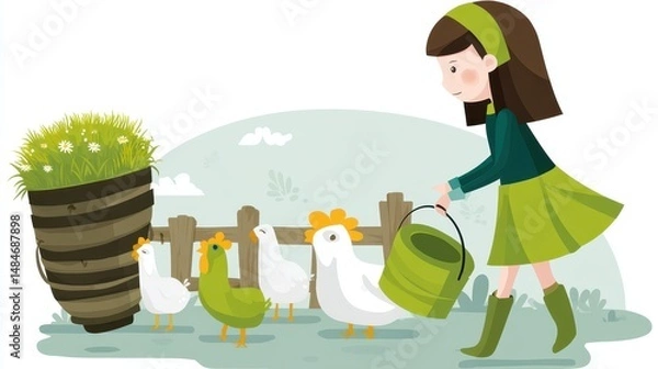 Obraz Winter Planting: Boy with Shovel and Bare Tree in Snowy Landscape