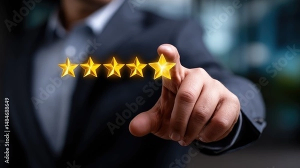 Fototapeta A professional person rating experience with five golden stars, symbolizing excellence.