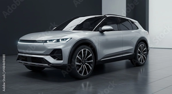 Fototapeta Modern Silver Suv in Studio Setting Clean Automotive Design
