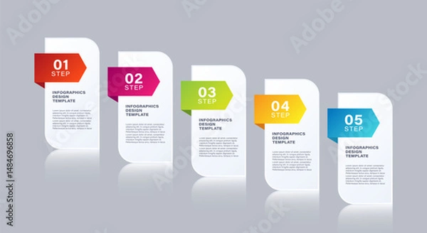 Obraz Steps Business Infographic Elements For Presentation Slides. Five Options Or Processes With Space For Text