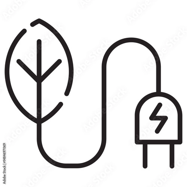 Fototapeta Vector illustration of a plug and a leaf with simple line design suitable for renewable energy icon