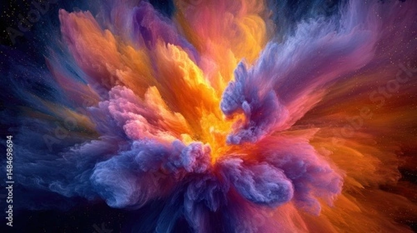 Obraz A vibrant abstract composition featuring swirling wisps of smoke in hues of blue and red, set against a deep black background.