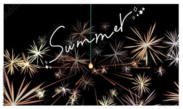 Fototapeta 夏の風物詩★線香花火を楽しむ写真風イラスト