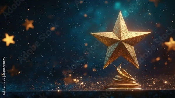 Obraz A golden star on a podium with three tiered steps,