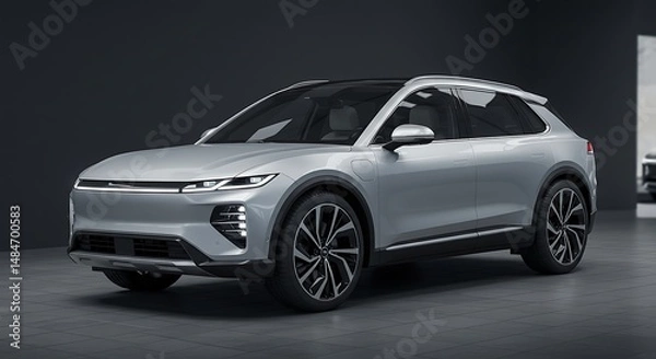 Fototapeta Silver Crossover Vehicle Displayed in Studio Environment