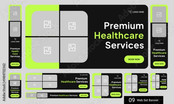 Fototapeta Digital healthcare services web set banner design for social media post, daily medical services web bundle banner design, fully customizable vector eps 10 file format