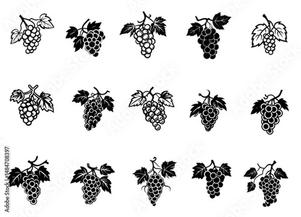Fototapeta Grape icon black and white background design. silhouette style, vector illustration.