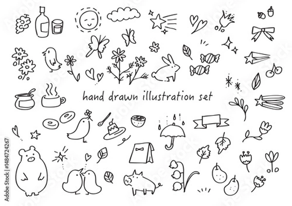 Fototapeta 手描きのかわいいイラストセット