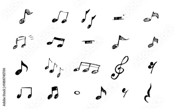 Fototapeta 手書き風の音符のイラストセット(モノクロ)
