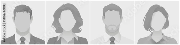 Fototapeta Collection of avatar defoult photo placeholder grayscale anonymous silhouette illustrations displaying individuals in professional business attire. Used for profiles or presentations.