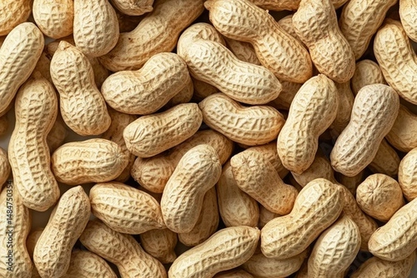 Fototapeta Close-up of shelled peanuts.  A pile of whole peanuts in their shells
