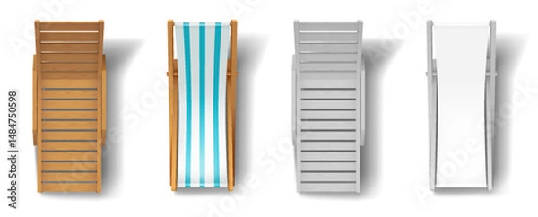 Fototapeta Top view of deck chairs in different designs including wood and fabric. Perfect for summerthemed projects or outdoor event planning visuals