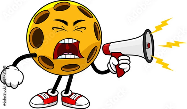 Fototapeta Pickleball Character Yelling Through Megaphone - Vector Hand Drawn Illustration Isolated On Transparent Background