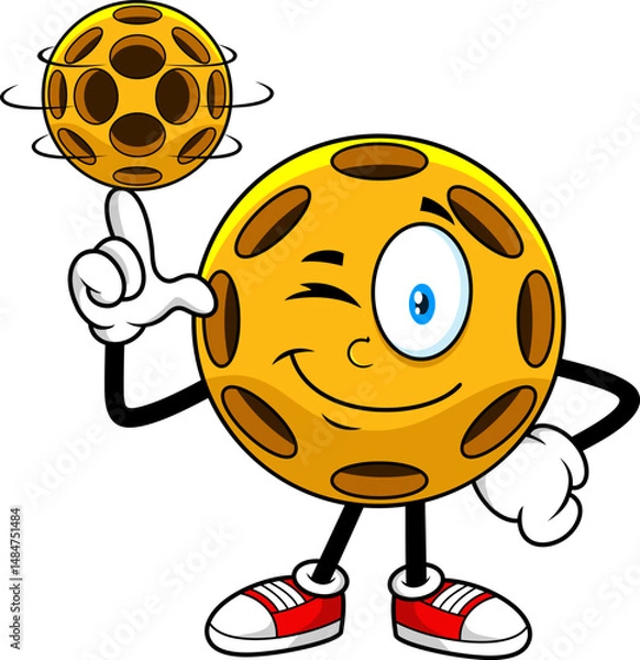 Fototapeta Winking Pickleball Character Spinning Ball On Finger - Vector Hand Drawn Illustration Isolated On Transparent Background