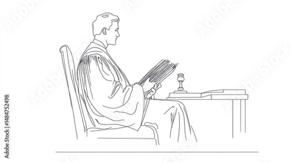 Fototapeta Judge reading documents in courtroom setting. Possible stock photo use