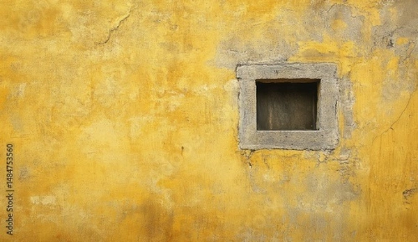 Fototapeta Aged yellow wall with small square window