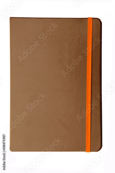 Fototapeta Brown note book with elastic band  isolate on white background