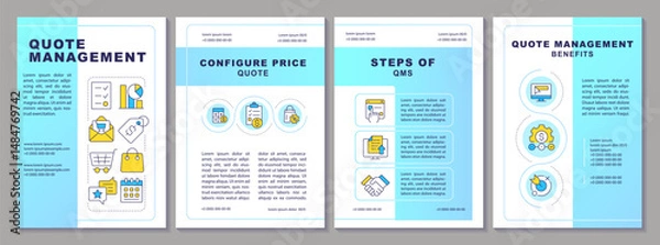 Obraz Quote management brochure layout. Statistical metrics, documents organization. Leaflet advertising design with color line icons. Editable 4 pages. Arial-Black, Myriad Pro-Regular fonts used