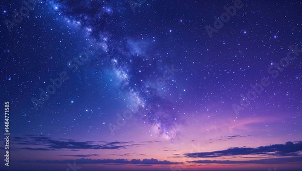 Obraz 雲の向こうに見える星空と天の川、夜景