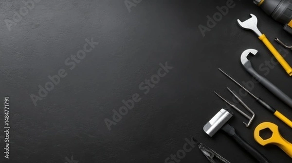 Fototapeta Assortment of Hand Tools on a Dark Background for Crafting and Repair