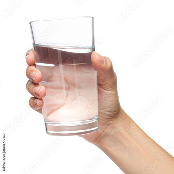 Fototapeta Empty glass of water held in a hand