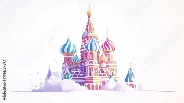 Obraz Saint Basils Cathedral. Saint Basils Cathedral hand drawn watercolor illustration