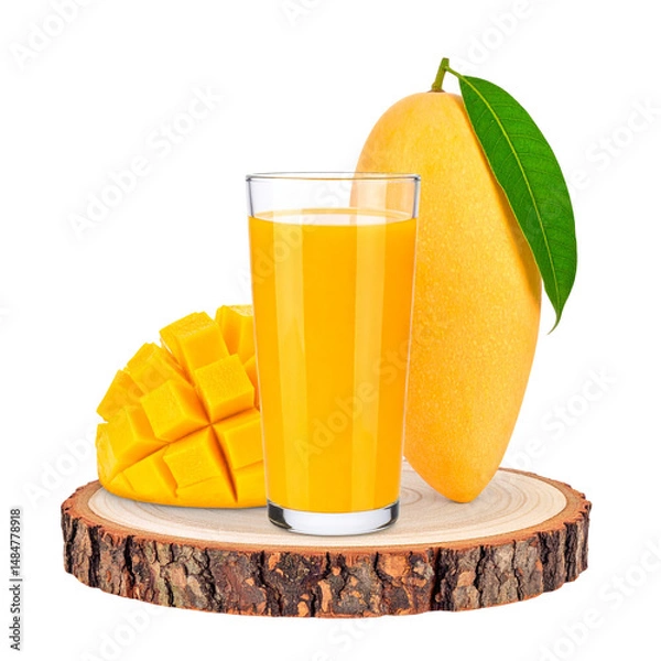 Fototapeta Fresh mango juice in glass with mango slices