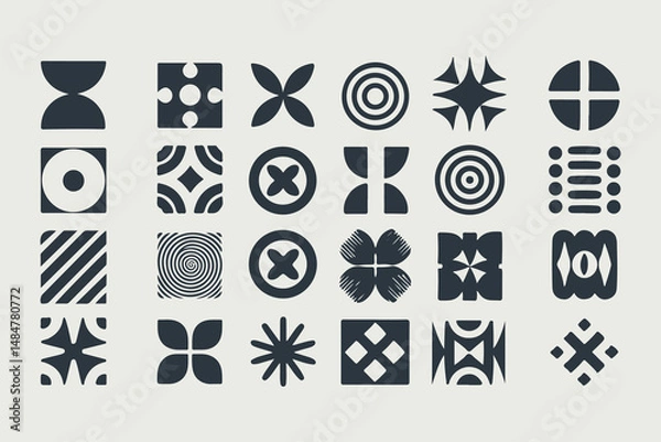 Fototapeta Brutalist Abstract Geometric Shapes and Grids.Minimal Icons on Beige, Graphic Design for Branding and Digital Art Vector Illustration