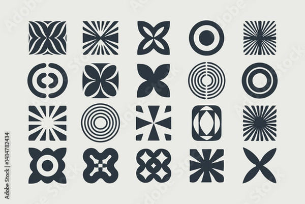 Fototapeta Brutalist Abstract Geometric Shapes and Grids.Minimal Icons on Beige, Graphic Design for Branding and Digital Art Vector Illustration