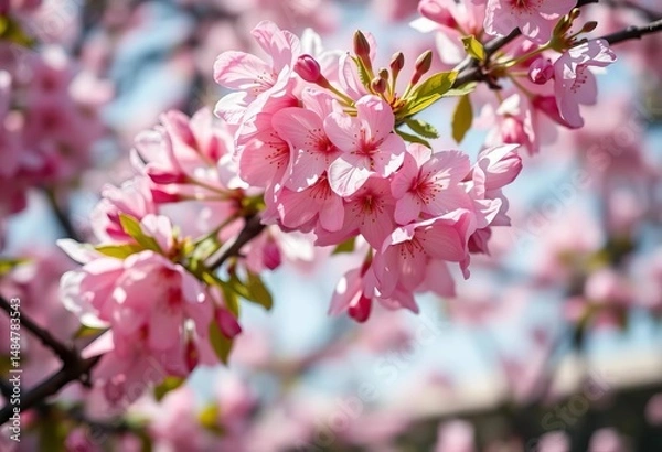 Fototapeta Sensual form near blooming sakura, spring beauty, vibrant, romance