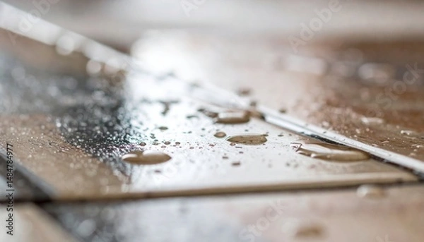 Fototapeta Water damage restoration process indoor space photography messy environment close-up view home repair tips