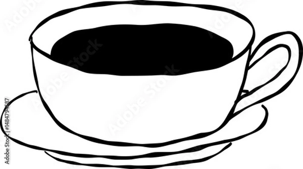 Obraz Cup of hot coffee with steam, doodle style