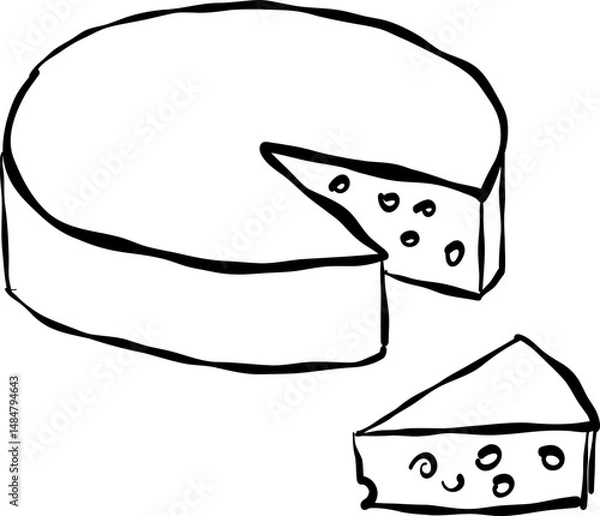 Obraz Round cheese with cut wedge, doodle style