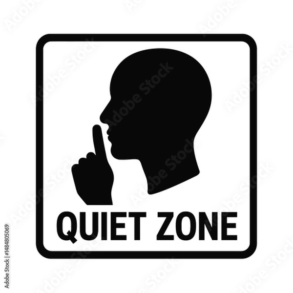 Fototapeta Quiet zone sign vector illustration shushing silence icon graphic design for noise free environment area