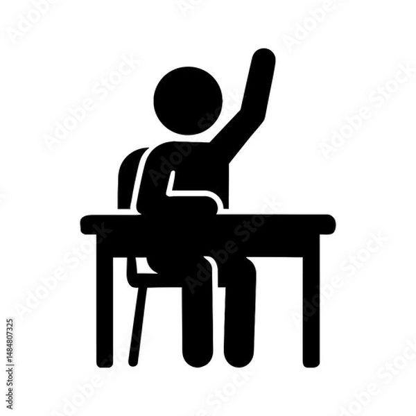 Fototapeta Student raising hand in class for question answer at school college university education learning icon vector